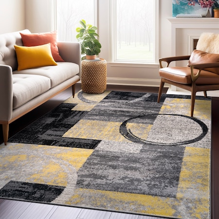 World Rug Gallery Contemporary Abstract Circle Design Soft Area Rug 5'3'' x 7'3'' Yellow 307YELLOW5X8